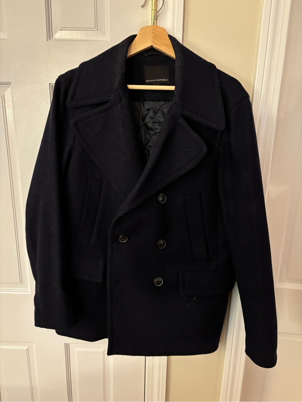 Banana Republic Men's Dark Navy Double-Breasted Wool Peacoat